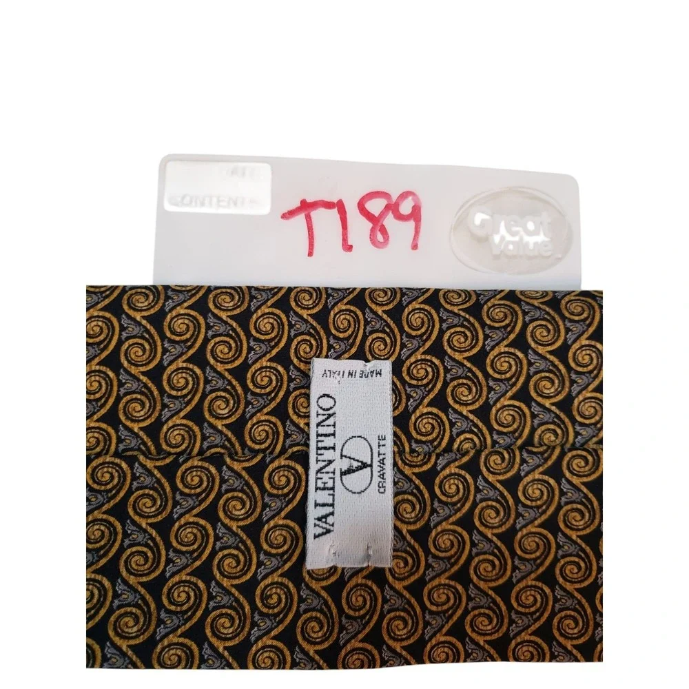 Valentino‎ Mens Tie Necktie Designer Luxury Brown Black Gray Geometric Suit Work